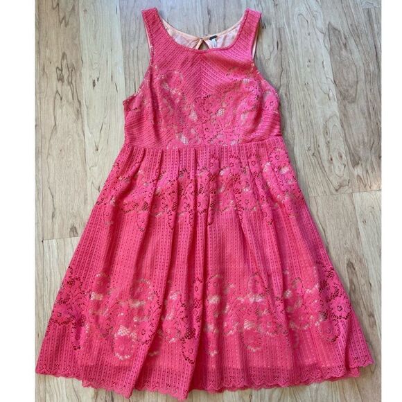 Free People hot pink lace-like patterned dress - Picture 1 of 6
